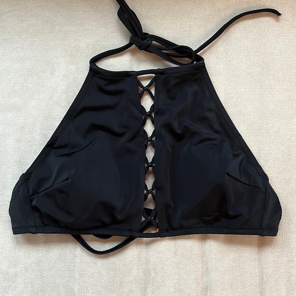 PINK Victoria Secret High Neck Cage Front Bathing Suit Top